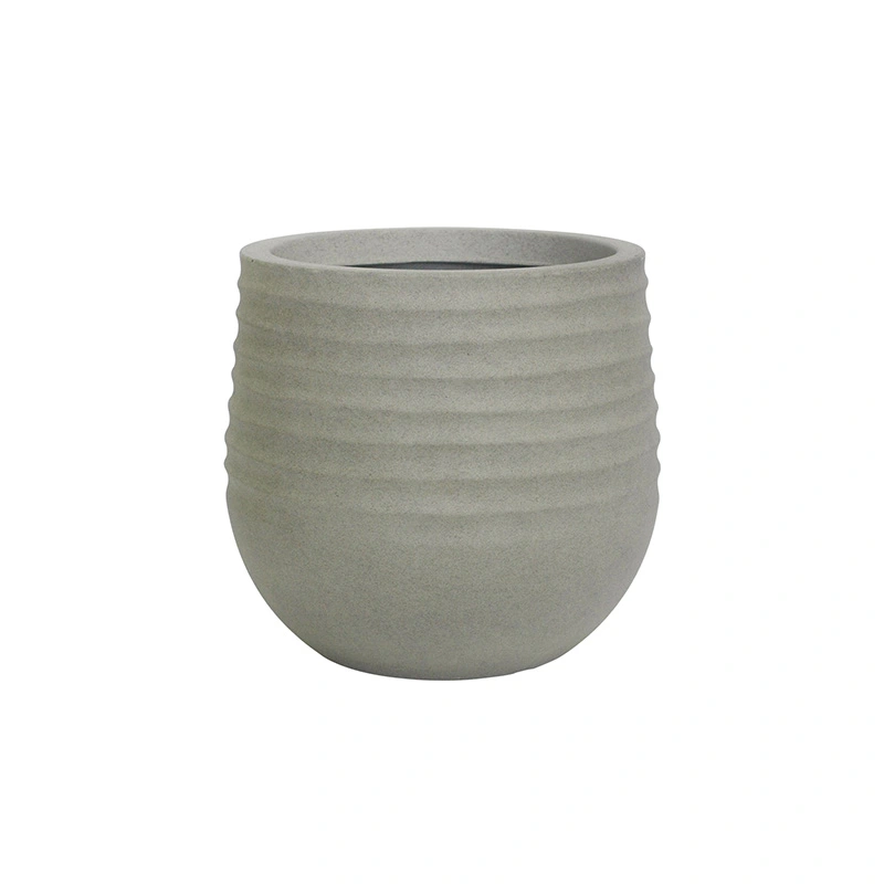 Kunststof Bloempot Rib Rond Cement Grey - Ø30x27 cm