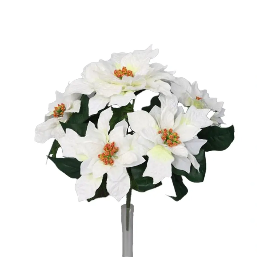 Kunst Poinsettia Bos 5 Bloemen Wit - 30 cm