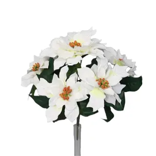 Kunst Poinsettia Bos 5 Bloemen Wit - 30 cm