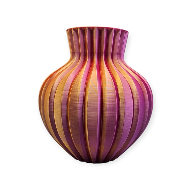 3D Ribbelvaas Ø21x23 cm - Goud/Paars/Roze - afbeelding 1