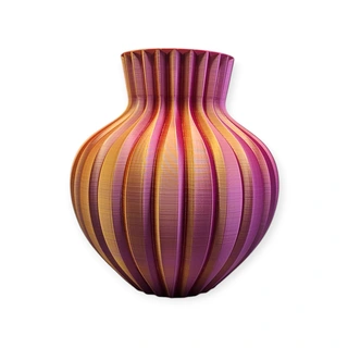 3D Ribbelvaas Ø21x23 cm - Goud/Paars/Roze