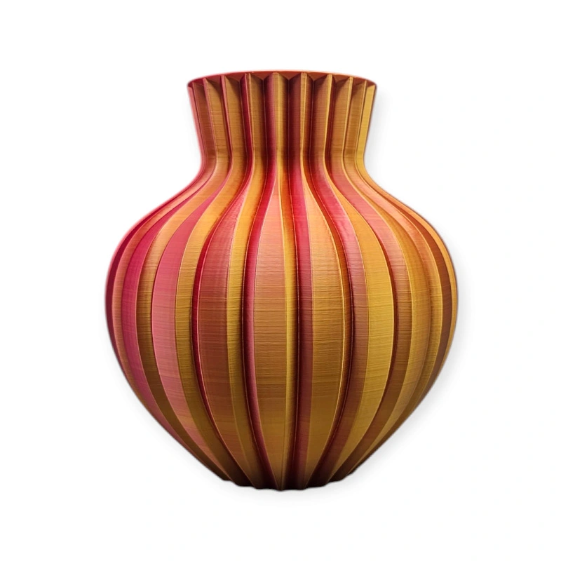 3D Ribbelvaas Ø21x23 cm - Goud/Paars/Roze - afbeelding 2