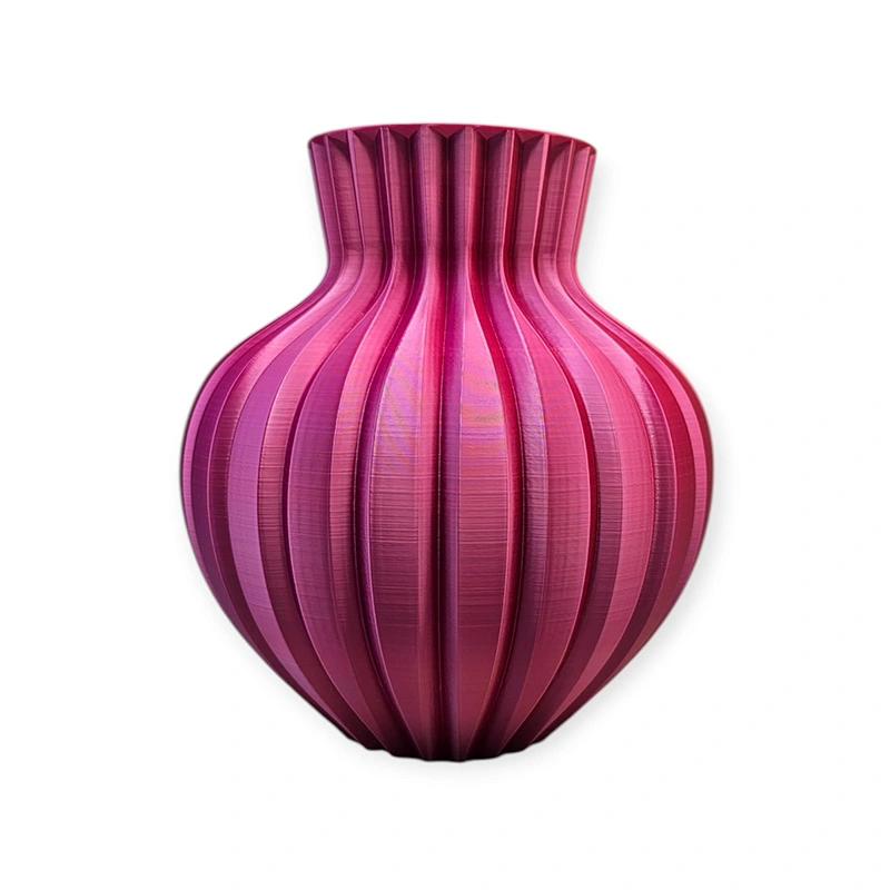 3D Ribbelvaas Ø21x23 cm - Goud/Paars/Roze - afbeelding 3