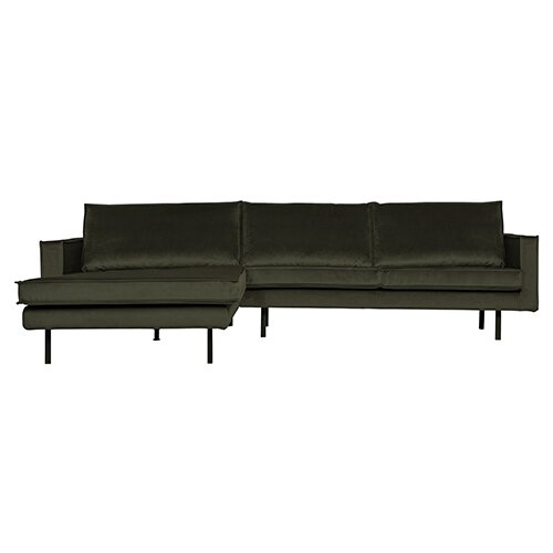 BePureHome Rodeo Chaise Longue Links Velvet Dark Green Hunter - afbeelding 1