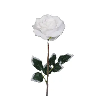 Kunstbloem Roos met Sneeuw Glitter Wit - 54 cm