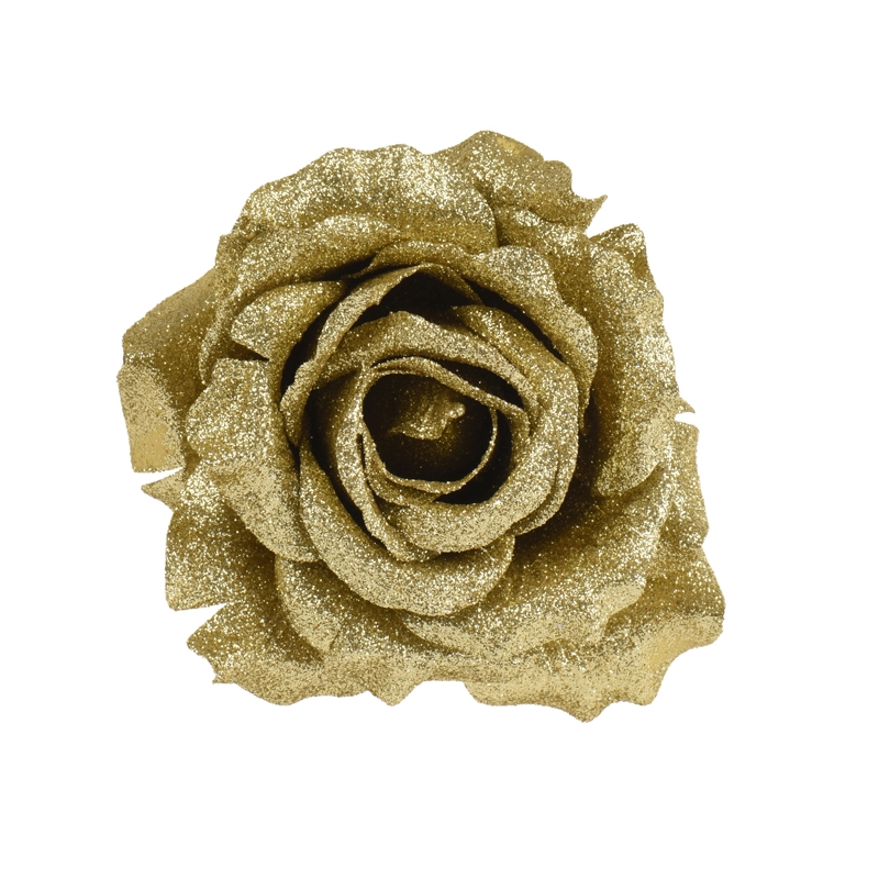 Roos op Clip Goud - 12 cm