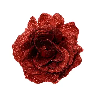Roos op Clip Rood Glitter - 12 cm