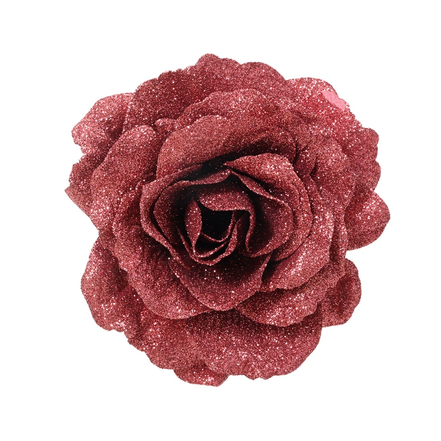Kerstclip Roos Glitter - Maroon - afbeelding 1