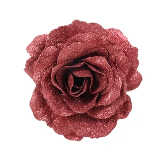 Kerstclip Roos Glitter - Maroon - afbeelding 1