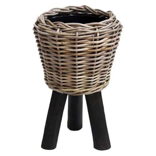 Rotan Drypot Wooden Legs - Ø27x42 cm