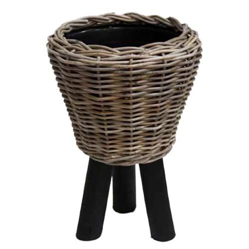 Rotan Drypot Wooden Legs - Ø33x45 cm