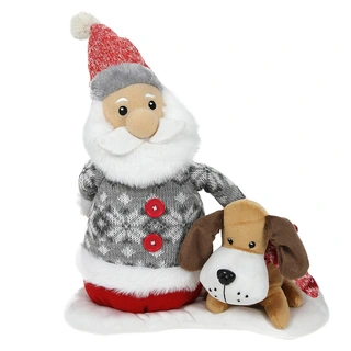 Kerstman met Hond met Muziek & Beweging - 30 cm | Tuincentrum De Boet
