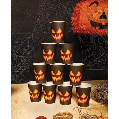 Papieren Bekertjes Creepy Pumpkin - 10 st. - afbeelding 3