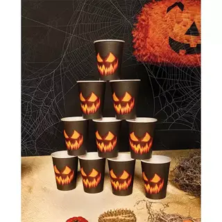 Papieren Bekertjes Creepy Pumpkin - 10 st. - afbeelding 3