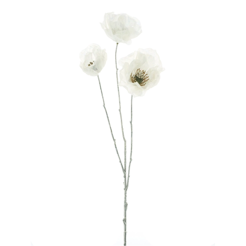 Kunstbloem Iridescent Poppy Spray Wit - 90 cm