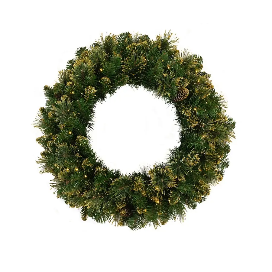 LED Kunstkerstkrans Golden met Dennenappels - Ø76 cm - afbeelding 1
