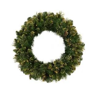 LED Kunstkerstkrans Golden met Dennenappels - Ø76 cm - afbeelding 1