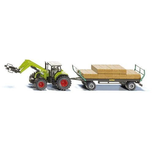 Siku Tractor met Balengrijper en Aanhangwagen