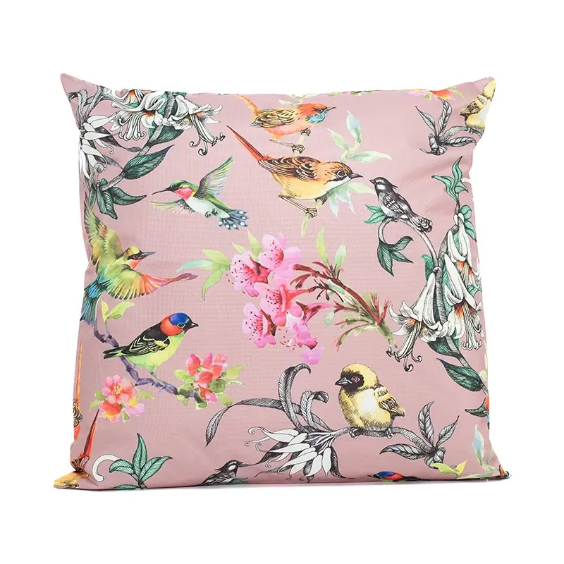 Anna's Collection Buitenkussen Vogels Oud Roze - 60x60 cm