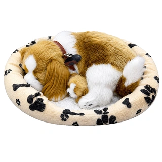 Bewegende Knuffel Slapende Hond - Wit/beige