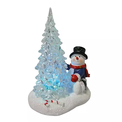 Kerstdorp Sneeuwpop bij Boom - 14 cm