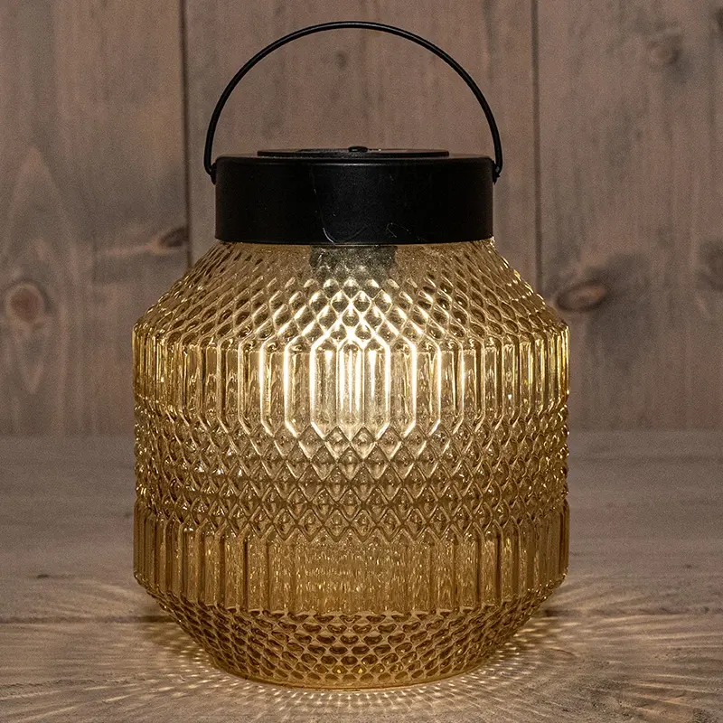 Anna's Collection Glazen Solar Retro Lamp Amber - 16x16 cm