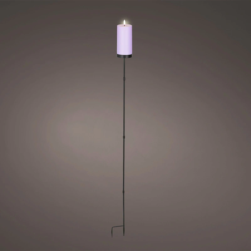 Solar Tuinsteker Kaars Kunststof Lila - Ø7x117 cm - afbeelding 2