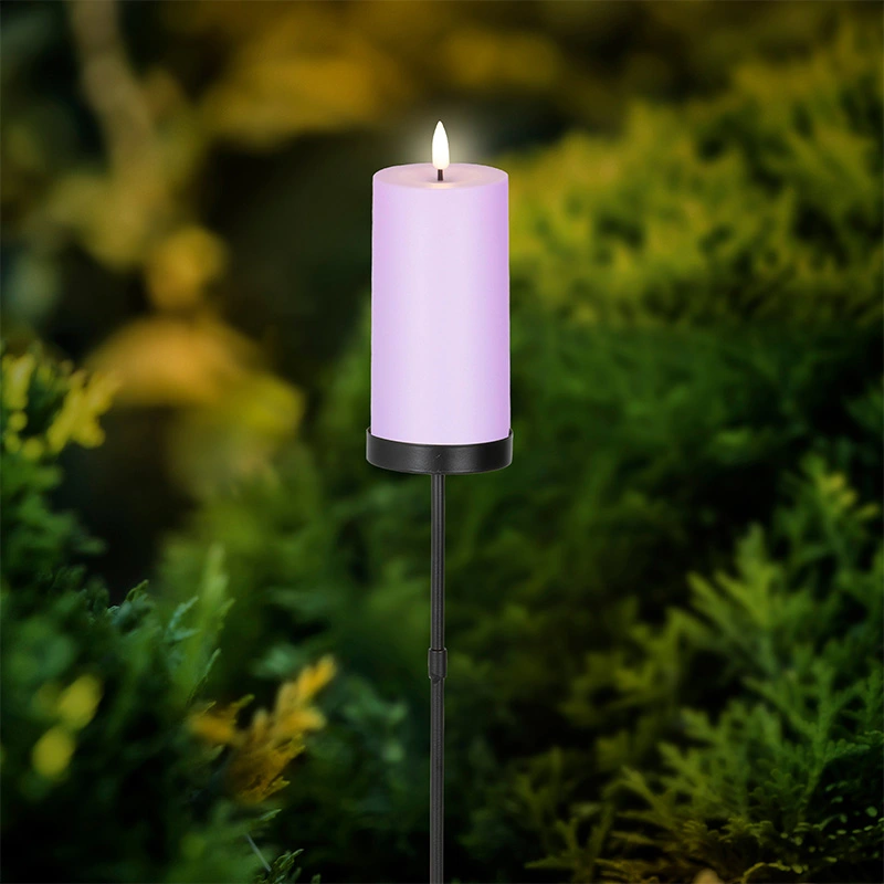 Solar Tuinsteker Kaars Kunststof Lila - Ø7x117 cm - afbeelding 3