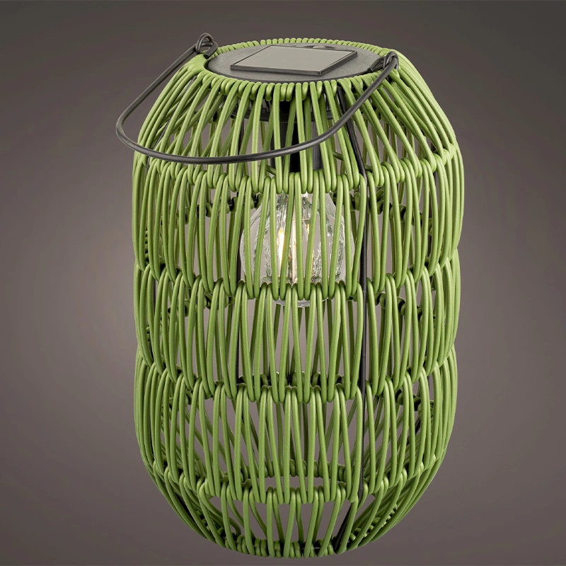 Solar Lantaarn Wicker Ijzer Donker Groen - Warm Wit - afbeelding 2