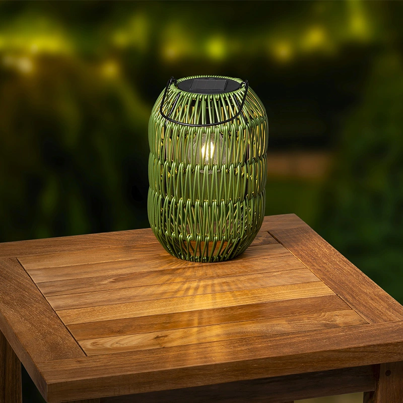 Solar Lantaarn Wicker Ijzer Donker Groen - Warm Wit - afbeelding 3