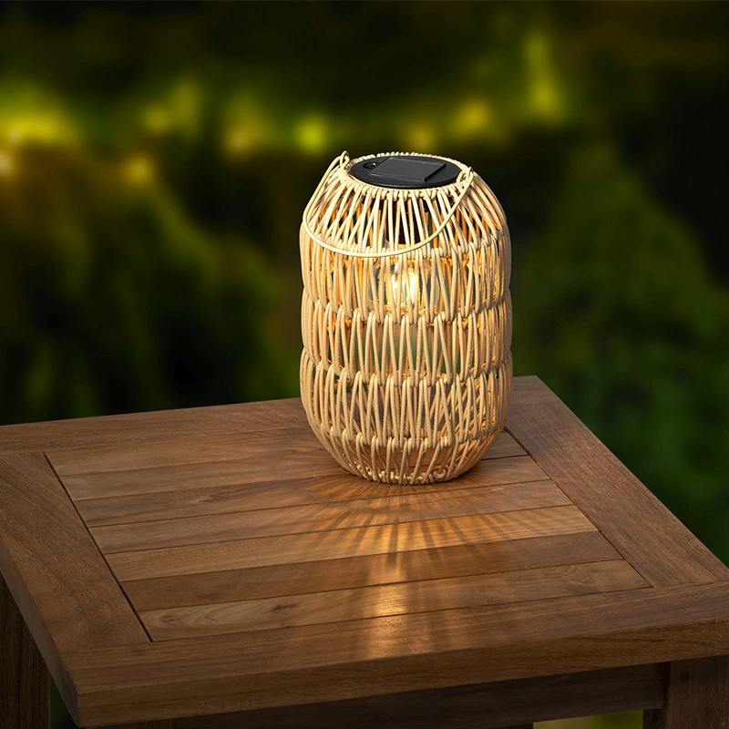 Solar Lantaarn Wicker Ijzer Naturel - Warm Wit - afbeelding 3