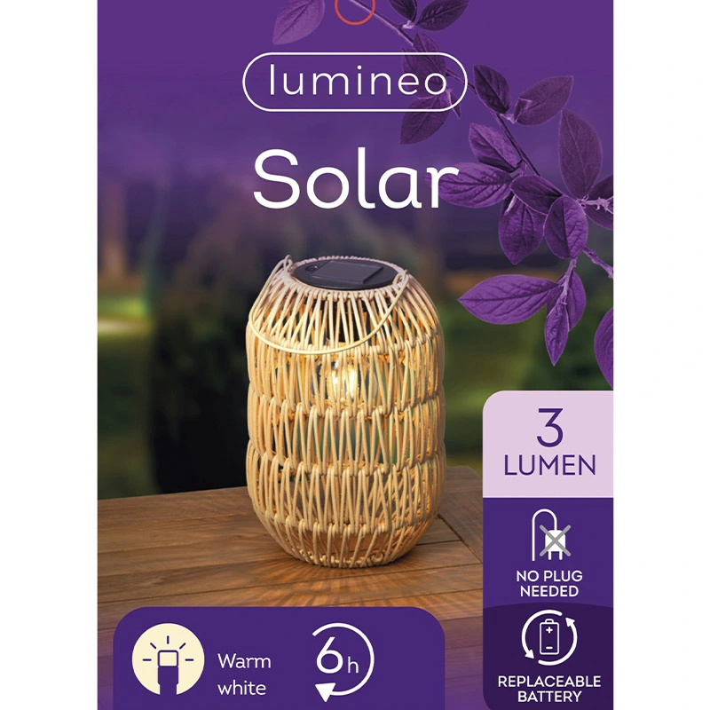 Solar Lantaarn Wicker Ijzer Naturel - Warm Wit - afbeelding 4