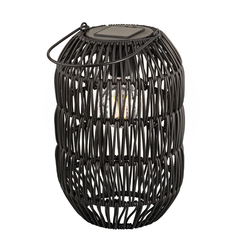 Solar Lantaarn Wicker Ijzer Zwart - Warm Wit - afbeelding 1