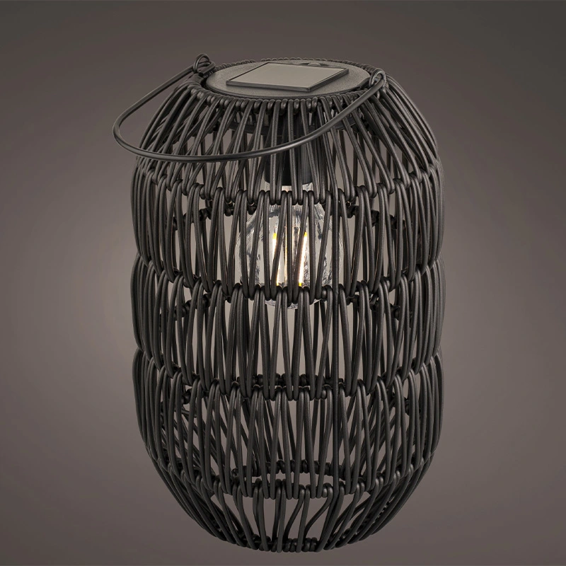 Solar Lantaarn Wicker Ijzer Zwart - Warm Wit - afbeelding 2