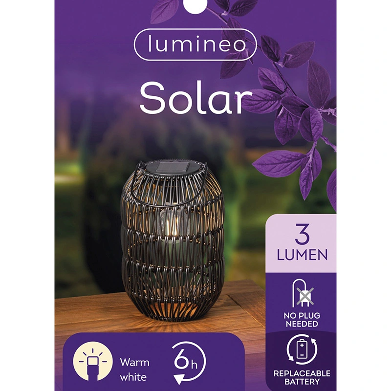 Solar Lantaarn Wicker Ijzer Zwart - Warm Wit - afbeelding 4