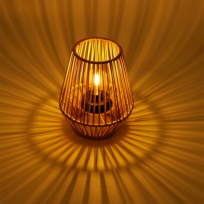 Solar Lantaarn Wicker Geel - Warm Wit - afbeelding 3