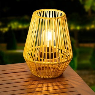 Solar Lantaarn Wicker Geel - Warm Wit - afbeelding 4