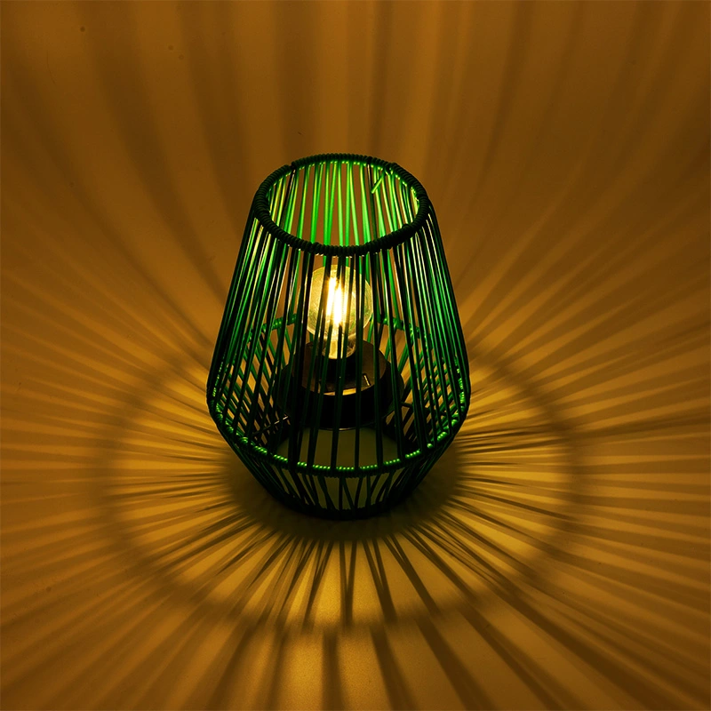 Solar Lantaarn Wicker Groen - Warm Wit - afbeelding 3