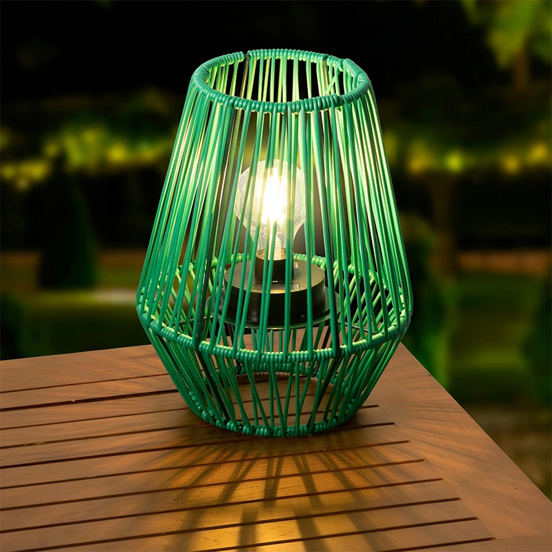 Solar Lantaarn Wicker Groen - Warm Wit - afbeelding 4