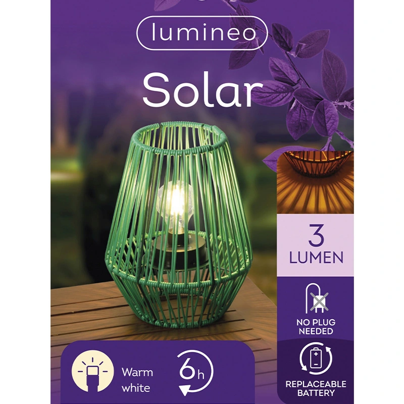 Solar Lantaarn Wicker Groen - Warm Wit - afbeelding 5