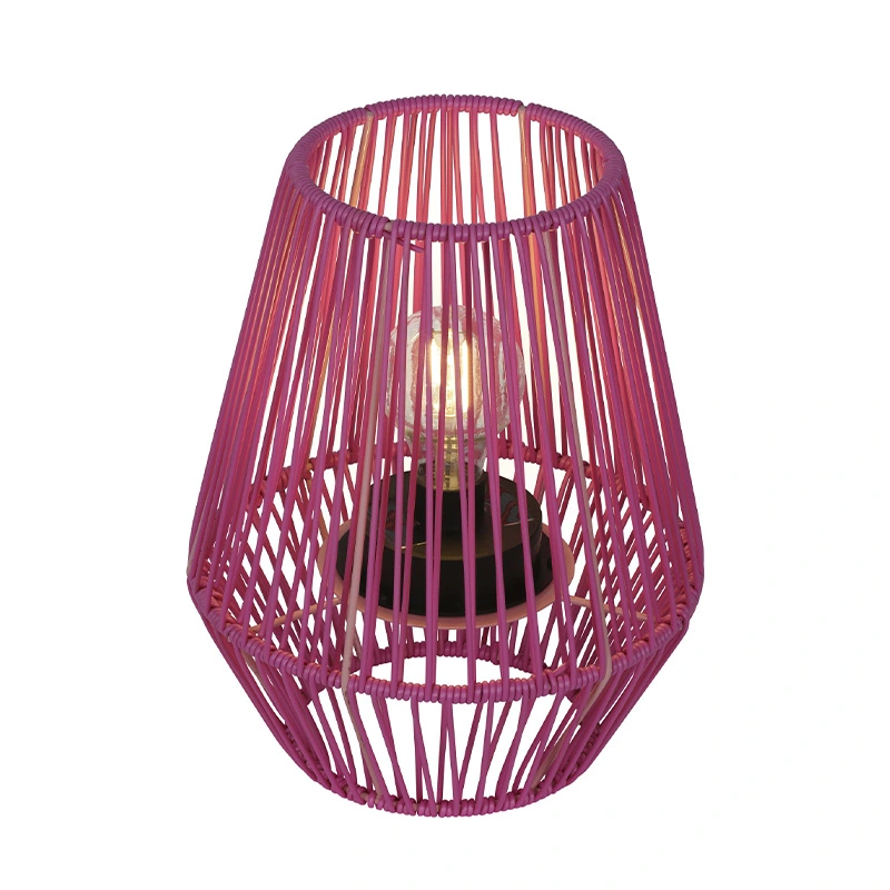 Solar Lantaarn Wicker Roze - Warm Wit - afbeelding 1