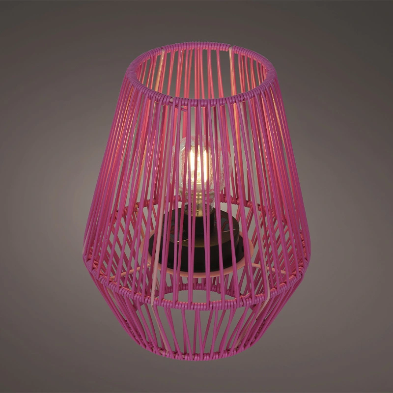 Solar Lantaarn Wicker Roze - Warm Wit - afbeelding 2