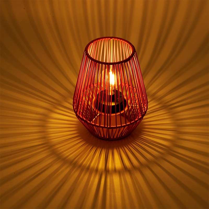 Solar Lantaarn Wicker Roze - Warm Wit - afbeelding 3