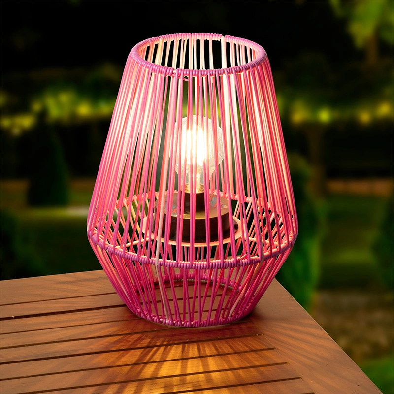 Solar Lantaarn Wicker Roze - Warm Wit - afbeelding 4