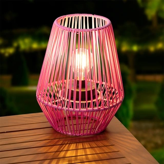 Solar Lantaarn Wicker Roze - Warm Wit - afbeelding 4