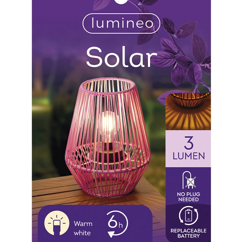 Solar Lantaarn Wicker Roze - Warm Wit - afbeelding 5