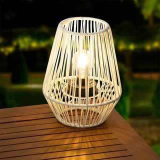 Solar Lantaarn Wicker Wit - Warm Wit - afbeelding 4