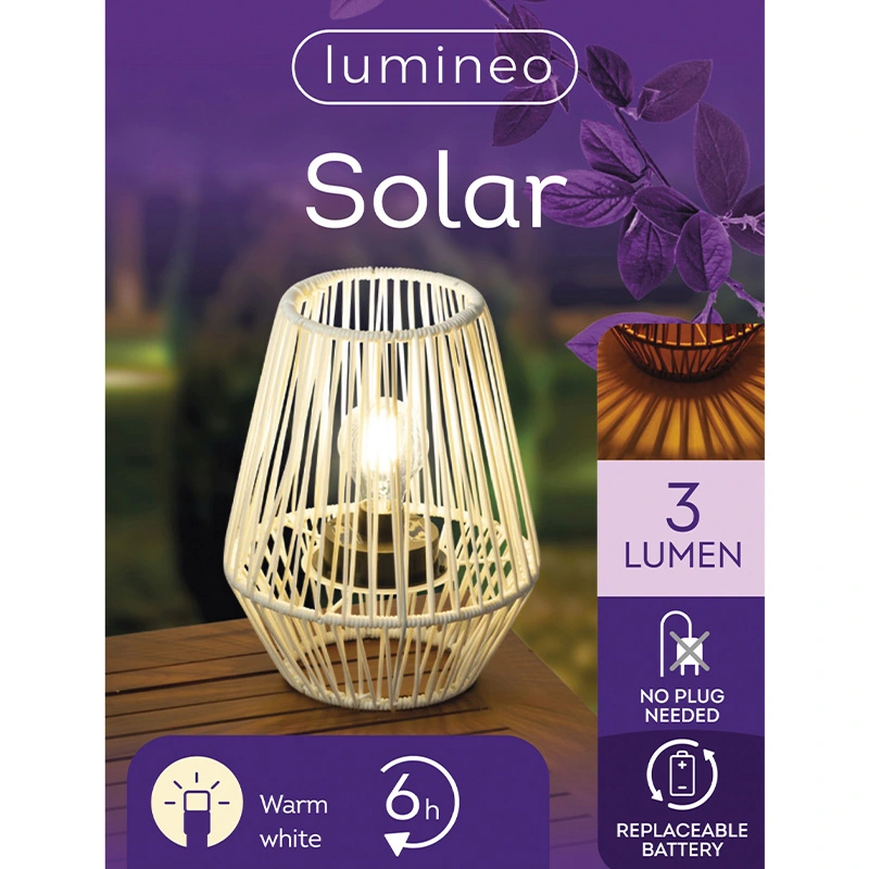 Solar Lantaarn Wicker Wit - Warm Wit - afbeelding 5