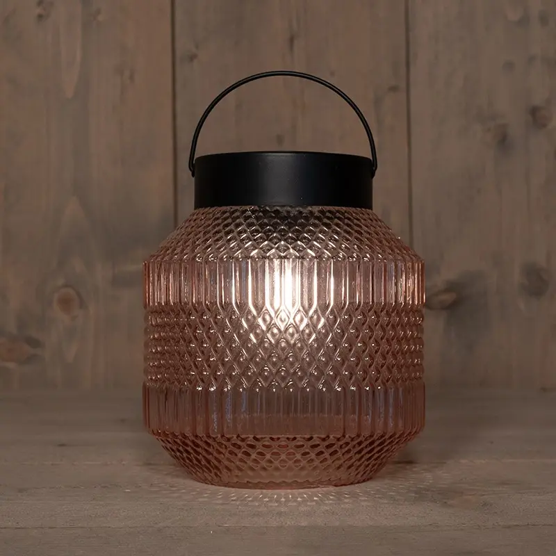 Anna's Collection Glazen Solar Retro Lamp Roze - 16x16 cm