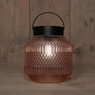 Anna's Collection Glazen Solar Retro Lamp Roze - 16x16 cm